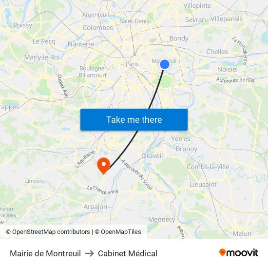 Mairie de Montreuil to Cabinet Médical map