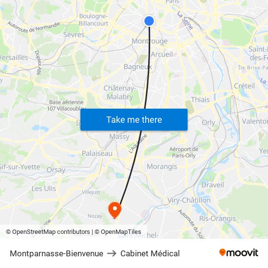 Montparnasse-Bienvenue to Cabinet Médical map