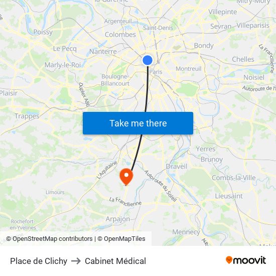 Place de Clichy to Cabinet Médical map