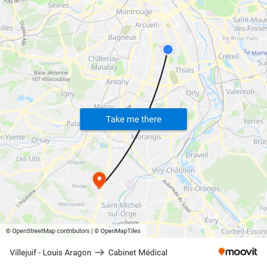 Villejuif - Louis Aragon to Cabinet Médical map