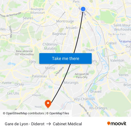 Gare de Lyon - Diderot to Cabinet Médical map