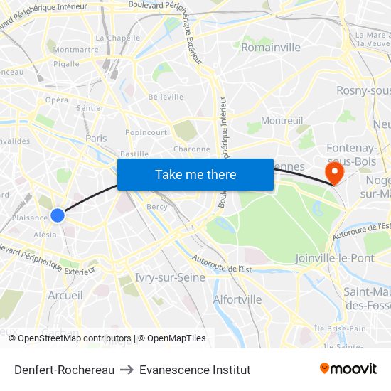 Denfert-Rochereau to Evanescence Institut map
