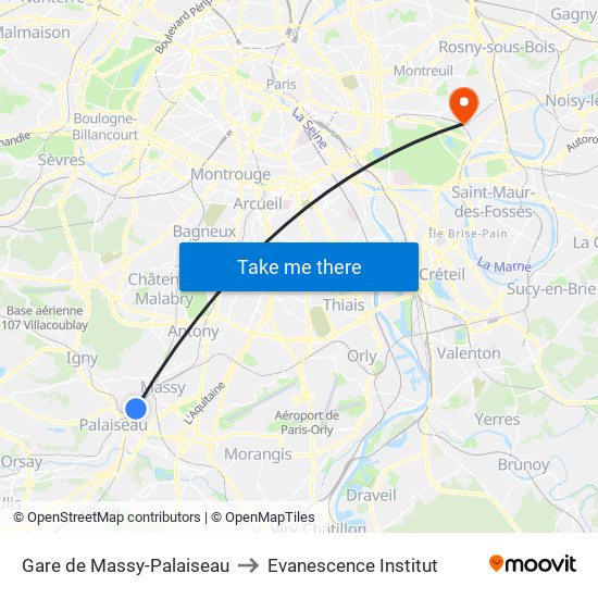 Gare de Massy-Palaiseau to Evanescence Institut map