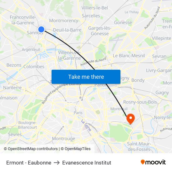 Ermont - Eaubonne to Evanescence Institut map