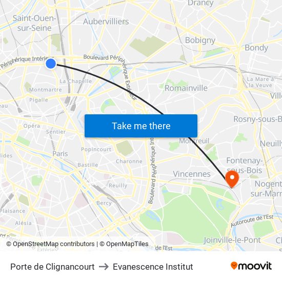 Porte de Clignancourt to Evanescence Institut map