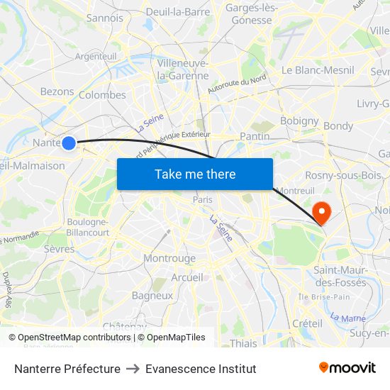 Nanterre Préfecture to Evanescence Institut map