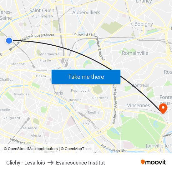 Clichy - Levallois to Evanescence Institut map