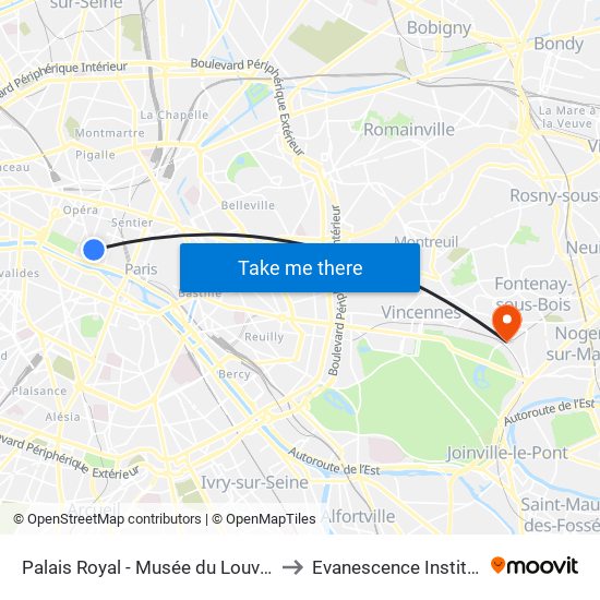 Palais Royal - Musée du Louvre to Evanescence Institut map