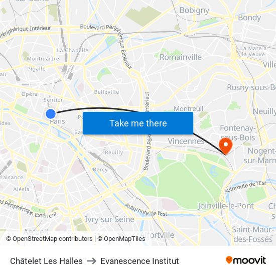 Châtelet Les Halles to Evanescence Institut map