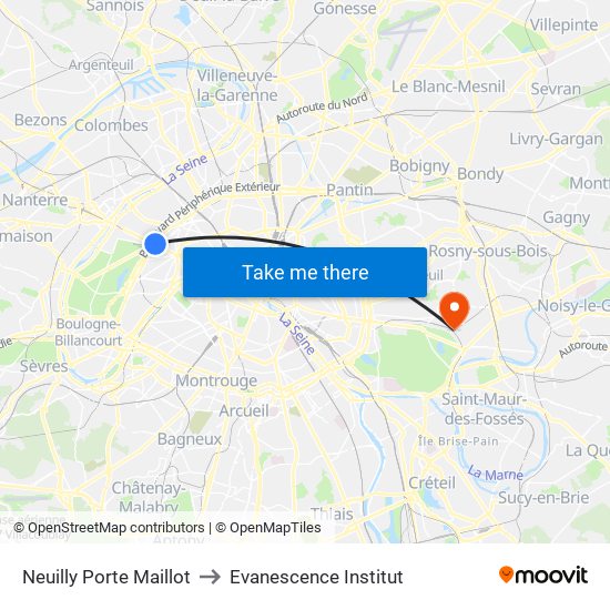 Neuilly Porte Maillot to Evanescence Institut map