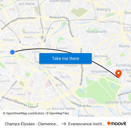 Champs-Élysées - Clemenceau to Evanescence Institut map