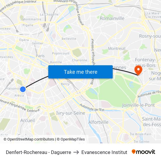 Denfert-Rochereau - Daguerre to Evanescence Institut map