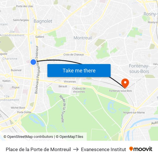 Place de la Porte de Montreuil to Evanescence Institut map