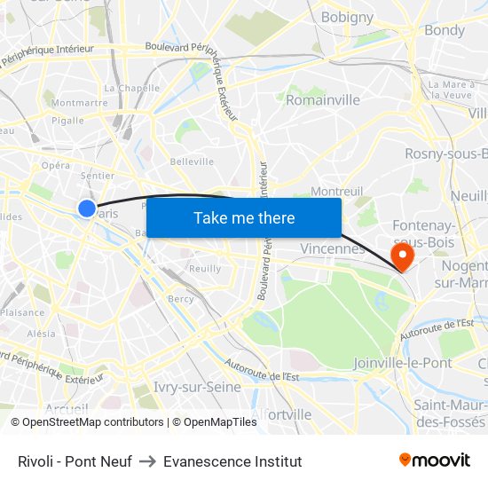 Rivoli - Pont Neuf to Evanescence Institut map