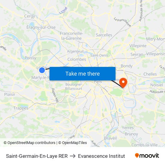 Saint-Germain-En-Laye RER to Evanescence Institut map