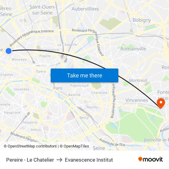 Pereire - Le Chatelier to Evanescence Institut map