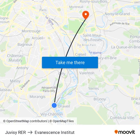 Juvisy RER to Evanescence Institut map