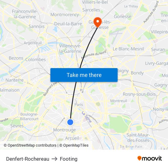 Denfert-Rochereau to Footing map