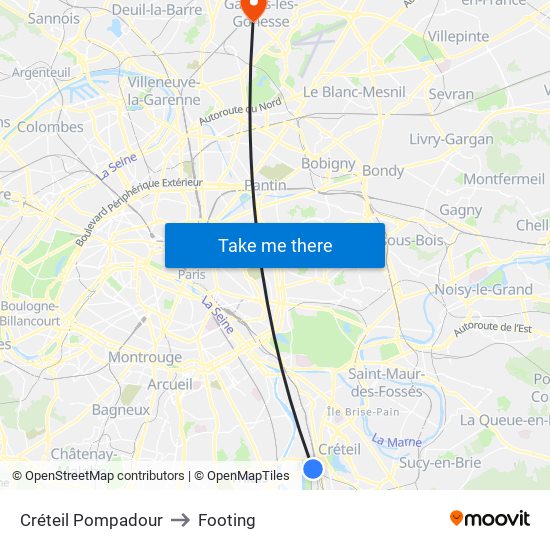 Créteil Pompadour to Footing map