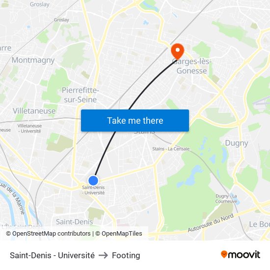 Saint-Denis - Université to Footing map
