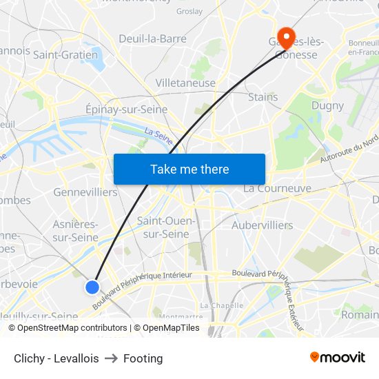 Clichy - Levallois to Footing map