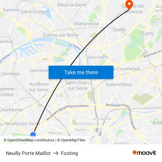 Neuilly Porte Maillot to Footing map