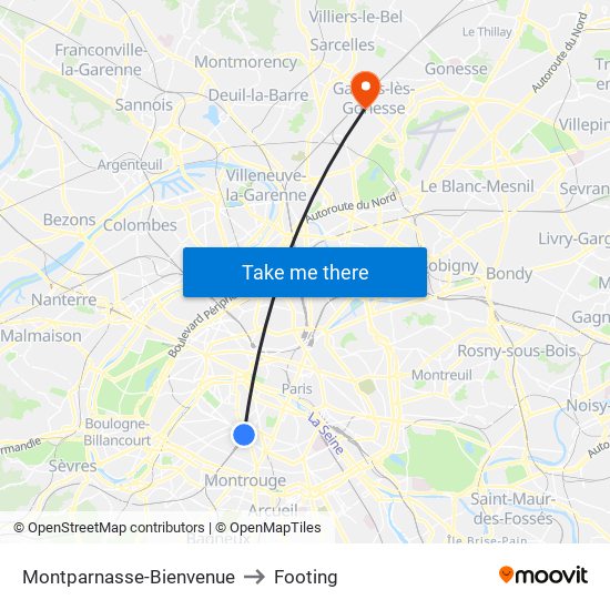 Montparnasse-Bienvenue to Footing map