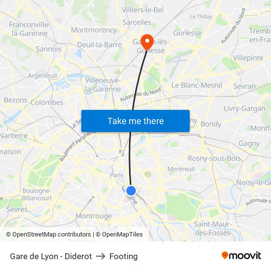 Gare de Lyon - Diderot to Footing map