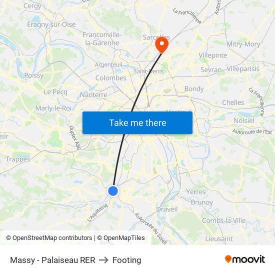 Massy - Palaiseau RER to Footing map