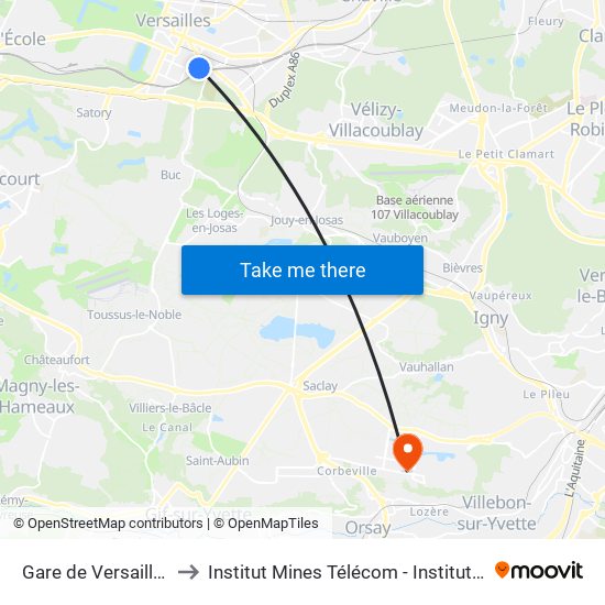 Gare de Versailles - Chantiers to Institut Mines Télécom - Institut Polytechnique de Paris map