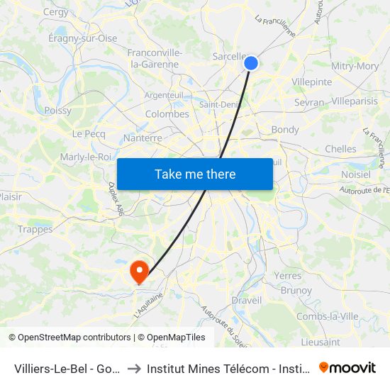Villiers-Le-Bel - Gonesse - Arnouville to Institut Mines Télécom - Institut Polytechnique de Paris map