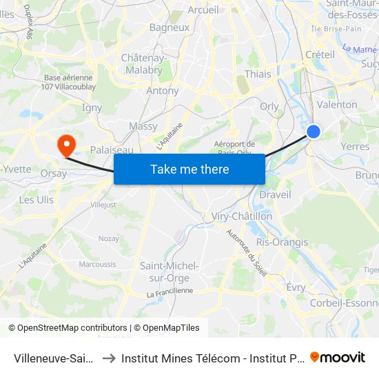 Villeneuve-Saint-Georges to Institut Mines Télécom - Institut Polytechnique de Paris map