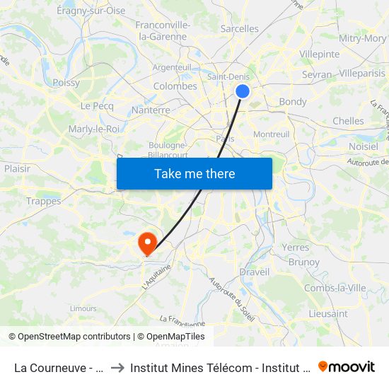 La Courneuve - Aubervilliers to Institut Mines Télécom - Institut Polytechnique de Paris map