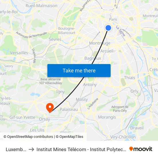 Luxembourg to Institut Mines Télécom - Institut Polytechnique de Paris map