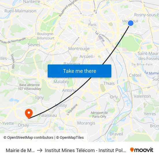 Mairie de Montreuil to Institut Mines Télécom - Institut Polytechnique de Paris map