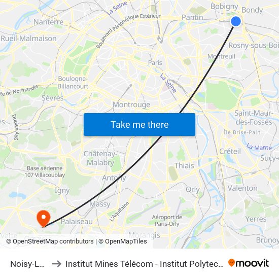 Noisy-Le-Sec to Institut Mines Télécom - Institut Polytechnique de Paris map