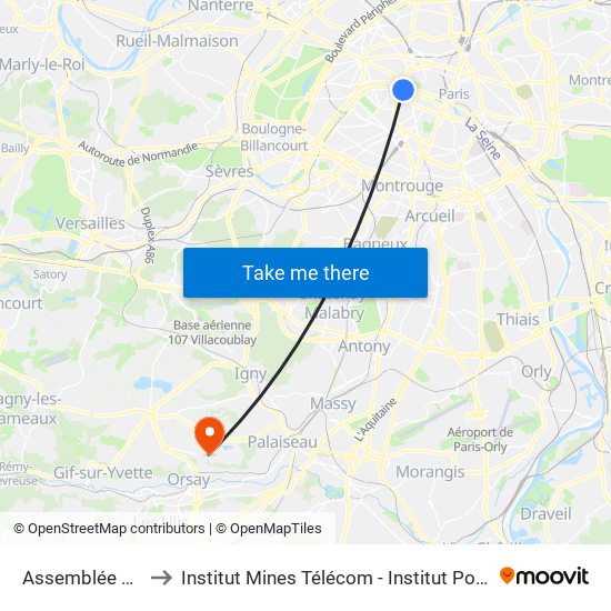 Assemblée Nationale to Institut Mines Télécom - Institut Polytechnique de Paris map