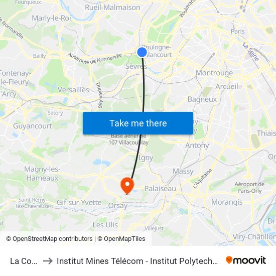 La Colline to Institut Mines Télécom - Institut Polytechnique de Paris map