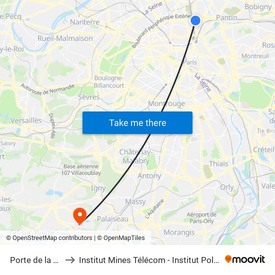 Porte de la Chapelle to Institut Mines Télécom - Institut Polytechnique de Paris map
