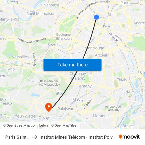 Paris Saint-Lazare to Institut Mines Télécom - Institut Polytechnique de Paris map
