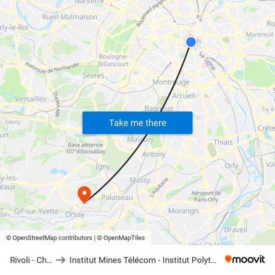 Rivoli - Châtelet to Institut Mines Télécom - Institut Polytechnique de Paris map