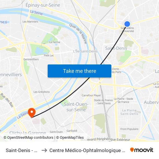Saint-Denis - Université to Centre Médico-Ophtalmologique Des Berges de Seine map