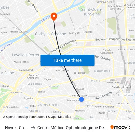 Havre - Caumartin to Centre Médico-Ophtalmologique Des Berges de Seine map