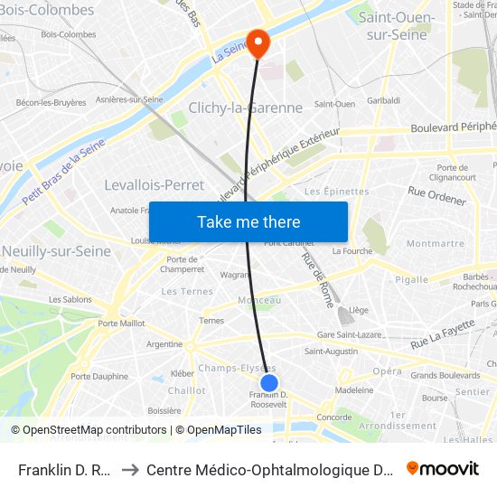Franklin D. Roosevelt to Centre Médico-Ophtalmologique Des Berges de Seine map