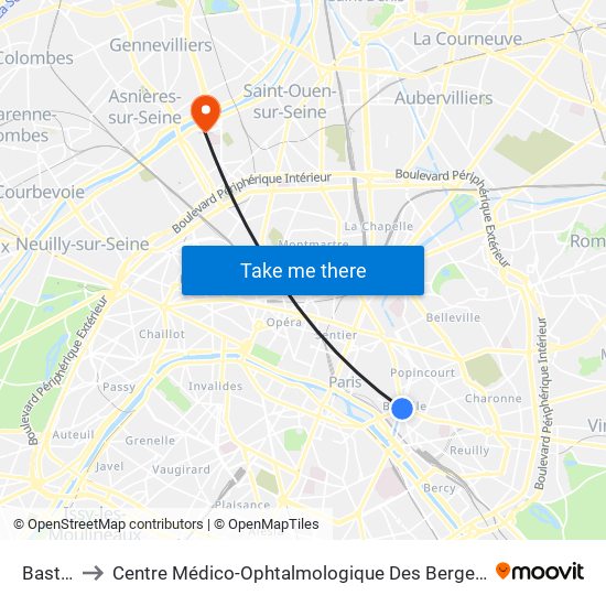 Bastille to Centre Médico-Ophtalmologique Des Berges de Seine map