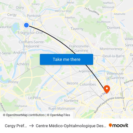 Cergy Préfecture to Centre Médico-Ophtalmologique Des Berges de Seine map