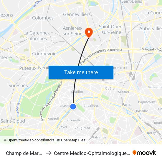 Champ de Mars Tour Eiffel to Centre Médico-Ophtalmologique Des Berges de Seine map