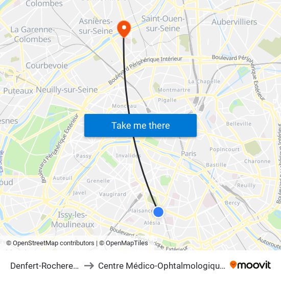 Denfert-Rochereau - Daguerre to Centre Médico-Ophtalmologique Des Berges de Seine map