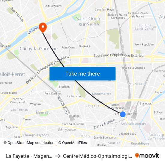 La Fayette - Magenta - Gare du Nord to Centre Médico-Ophtalmologique Des Berges de Seine map