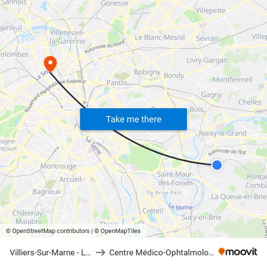Villiers-Sur-Marne - Le Plessis-Trévise RER to Centre Médico-Ophtalmologique Des Berges de Seine map